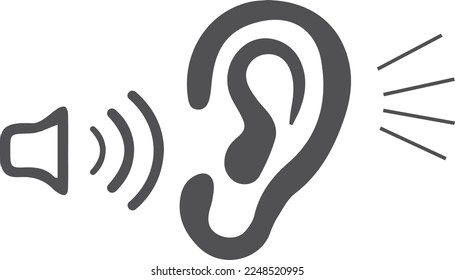 Attentively ear listen icon, hearing icon black vector