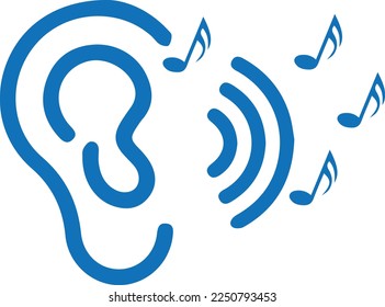 Attentively ear listen icon, hearing icon blue vector