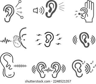 Attentively ear listen icon set , hearing icon set black vector