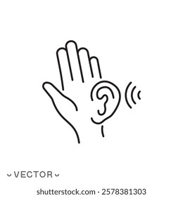 attentively ear listen icon, social news, hear secret, story media, listen thin line symbol concept isolated on white background, editable stroke eps 10 vector illustration