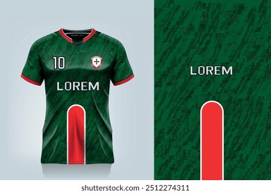 attern design, illustration, textile background for sports t-shirt, football jersey shirt mockup for football club. consistent front view