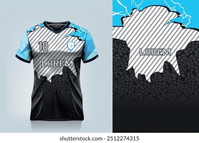 attern design, illustration, textile background for sports t-shirt, football jersey shirt mockup for football club. consistent front view