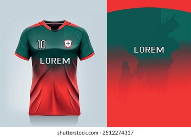 attern design, illustration, textile background for sports t-shirt, football jersey shirt mockup for football club. consistent front view