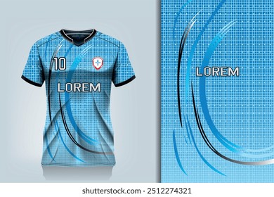 attern design, illustration, textile background for sports t-shirt, football jersey shirt mockup for football club. consistent front view