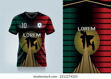 attern design, illustration, textile background for sports t-shirt, football jersey shirt mockup for football club. consistent front view