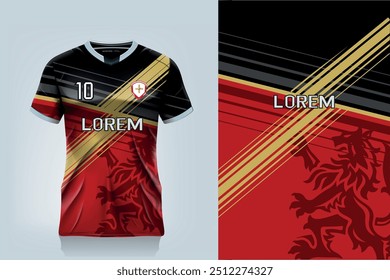 attern design, illustration, textile background for sports t-shirt, football jersey shirt mockup for football club. consistent front view