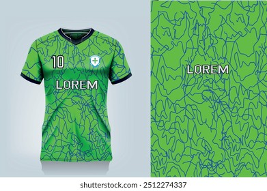 attern design, illustration, textile background for sports t-shirt, football jersey shirt mockup for football club. consistent front view