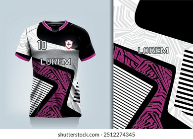 attern design, illustration, textile background for sports t-shirt, football jersey shirt mockup for football club. consistent front view