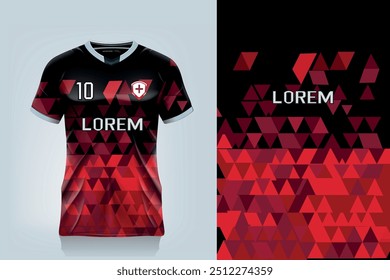 attern design, illustration, textile background for sports t-shirt, football jersey shirt mockup for football club. consistent front view