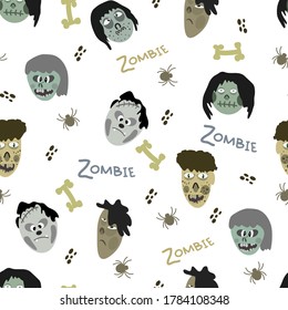 attern of images of zombies and various elements on a white background