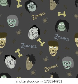 attern of images of zombies and various elements on a gray background