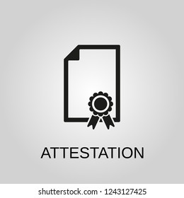 Icono de atestación. Símbolo de autenticación. Diseño plano. Material - Ilustración de vectores