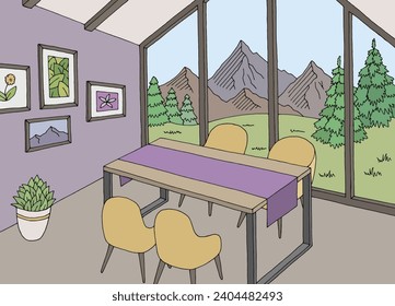 Comedor del atlántico color gráfico color de casa boceto interior ilustración vector