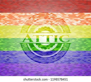 Attic emblem on mosaic background with the colors of the LGBT flag