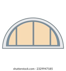 Attic half round window with bars for home isolated on white background. Vector clipart.