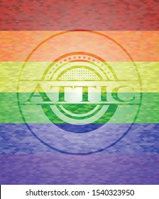 Attic on mosaic background with the colors of the LGBT flag