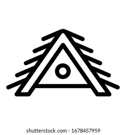 Ático con un icono de ventana redonda. Ático de esquema con un icono de vector de ventana redonda para diseño web aislado en fondo blanco