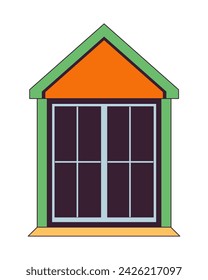 Attic window exterior 2D linear cartoon object. Building windowframe isolated line vector element white background. Rooftop residence. Residential roofwindow outdoor color flat spot illustration