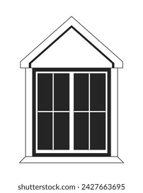 Attic window exterior black and white 2D line cartoon object. Building windowframe isolated vector outline item. Rooftop residence. Residential roofwindow outdoor monochromatic flat spot illustration