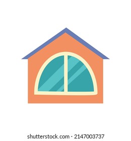 Attic window. Interior element. Part of the facade of the house. Window frame. Vector illustration isolated on white background. Cartoon style.