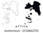 Attica map outline and black silhouette vector