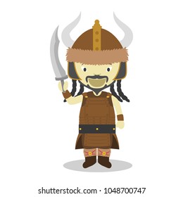 Attila cartoon character. Vector Illustration. Kids History Collection.