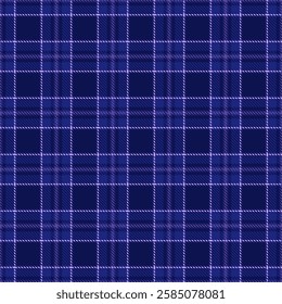 Attire fabric seamless textile, furniture plaid pattern vector. Windowpane check tartan background texture in blue and violet colors palette.