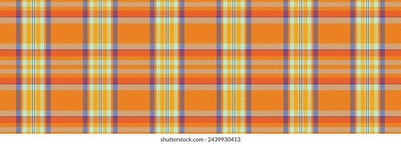 Vector de vestimenta sin fisuras de fondo, tela de toalla escocesa. Patrón gráfico que comprueba la textura de la tela en color naranja y ámbar.