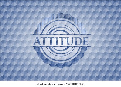 Attitude blue emblem with geometric pattern background.