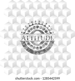 Attitude grey badge with geometric cube white background