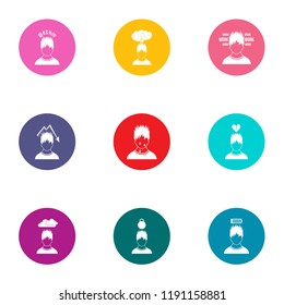 Attitude icons set. Flat set of 9 attitude vector icons for web isolated on white background