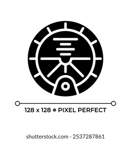 Attitude indicator black glyph icon. Essential cockpit instrument used in aviation. Orientation relative to horizon. Silhouette symbol on white space. Solid pictogram. Vector isolated illustration