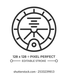 Attitude indicator linear icon. Essential cockpit instrument used in aviation. Orientation relative to horizon. Thin line illustration. Contour symbol. Vector outline drawing. Editable stroke