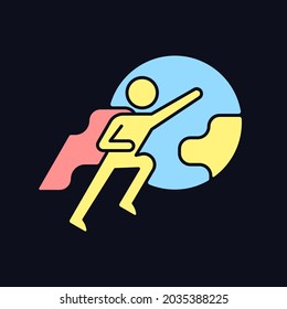 Attitude motivation RGB color icon for dark theme. Willingness to support someone. Will to fix something. Isolated vector illustration on night mode background. Simple filled line drawing on black