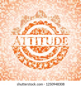 Attitude orange tile background illustration. Square geometric mosaic seamless pattern with emblem inside.
