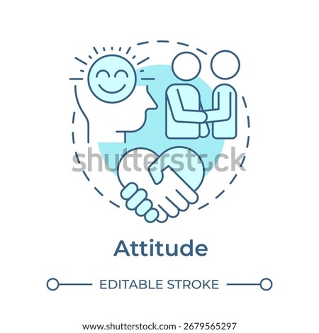 Attitude soft blue concept icon. Social networking, friendship. Help, support. Personality mood. Round shape line illustration. Abstract idea. Graphic design. Easy to use in booklet, blog post
