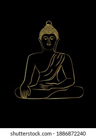 The attitude of subduing Mara of buddha golden line sketch over black background