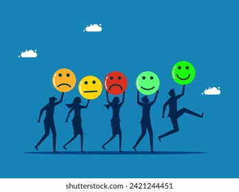 Attitudes and motivation concepts. Team of businessmen showing different emotions 