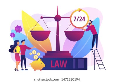 Attorney Company, Legal Consulting And Support. Notary Clients. Legal Services, Lawyer Referral Service, Get Professional Legal Help Concept. Bright Vibrant Violet Vector Isolated Illustration