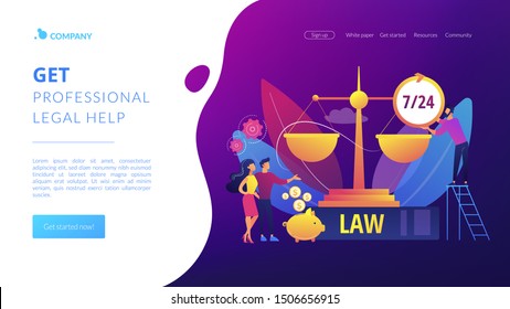 Attorney Company, Legal Consulting And Support. Notary Clients. Legal Services, Lawyer Referral Service, Get Professional Legal Help Concept. Website Homepage Landing Web Page Template.