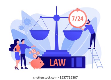 Attorney Company, Legal Consulting And Support. Notary Clients. Legal Services, Lawyer Referral Service, Get Professional Legal Help Concept. Pink Coral Blue Vector Isolated Illustration