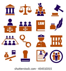 attorney, court, law icon set