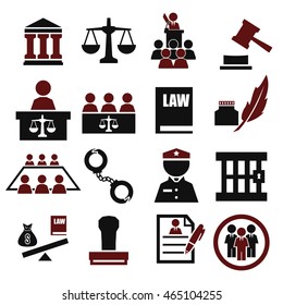 attorney, court, law icon set