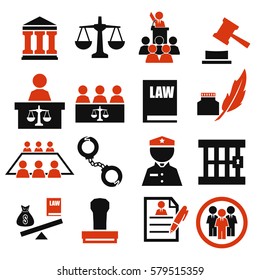 attorney, court, law icon set