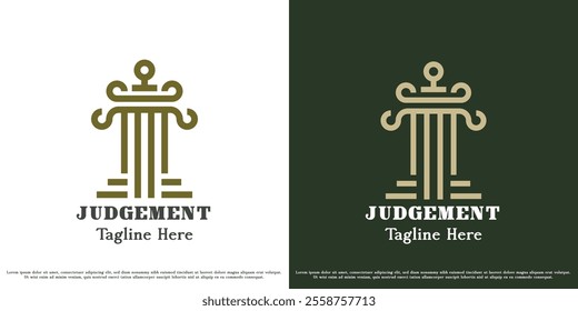 Attorney court logo design vector illustration. Silhouette of pillar of legal office business building formal legal regulations balance justice. Aristocrat geometric simple simple vector icon symbol.