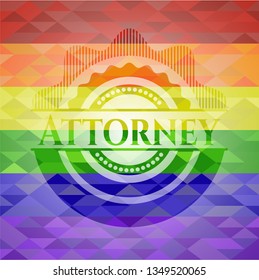 Attorney emblem on mosaic background with the colors of the LGBT flag