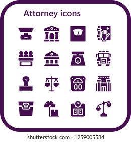  attorney icon set. 16 filled attorney icons. Simple modern icons about  - Scale, Courthouse, Oath, Jury, Scales, Law, Prison