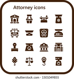 attorney icon set. 16 filled attorney icons.  Collection Of - Courthouse, Witness, Scale, Jury, Scales, Prison, Law