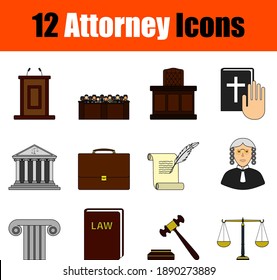 Attorney Icon Set. Flat Color Outline Design With Editable Stroke. Vector Illustration.