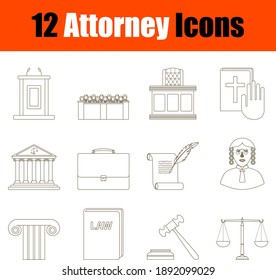 Attorney Icon Set. Flat Color Outline Design With Editable Stroke. Vector Illustration.